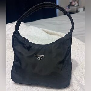 Prada Black Nylon Braided-Handle Shoulder Bag